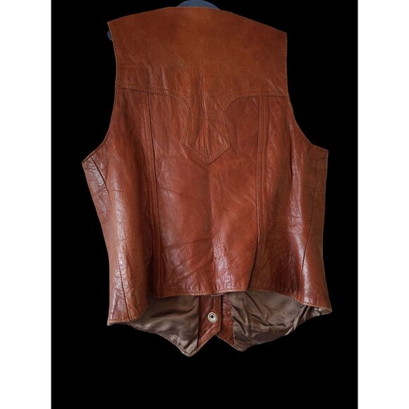 Vtg Distress kids Genuine Brown Leather Western Vest - Picture 3 of 16